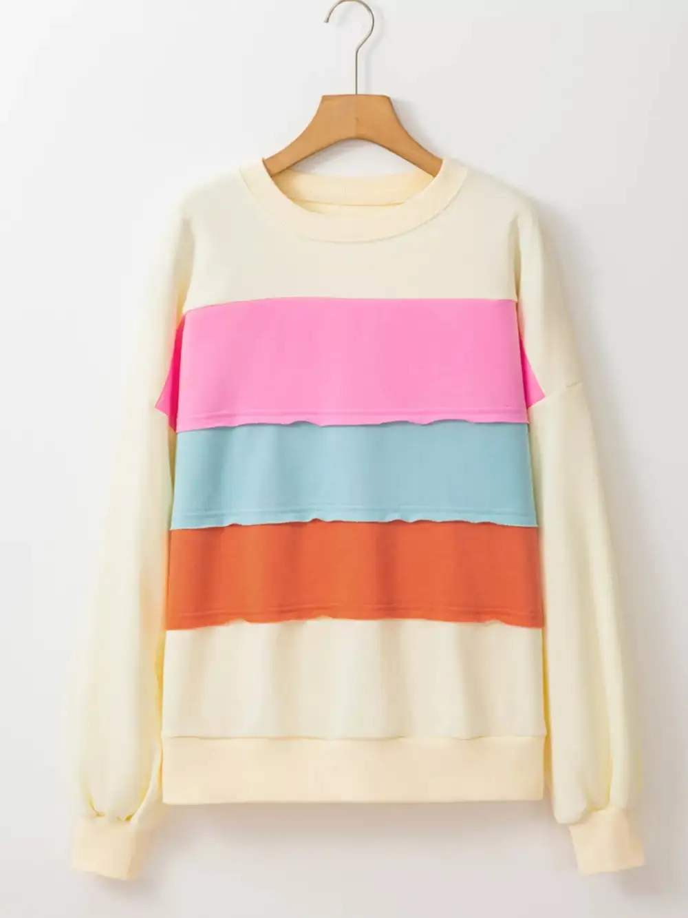 Drop Shoulder Crew Neck Color Block Sweatshirt