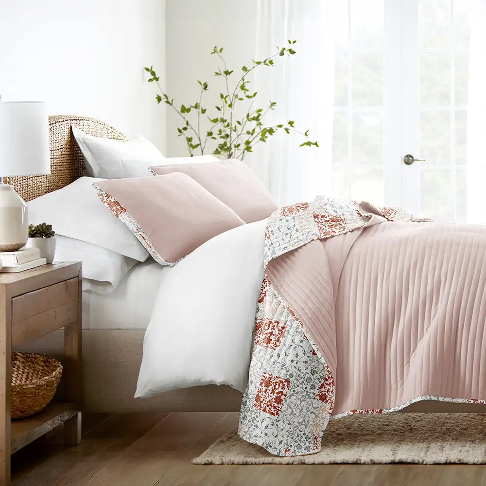 Scrolled Patchwork Reversible Quilted Coverlet Set