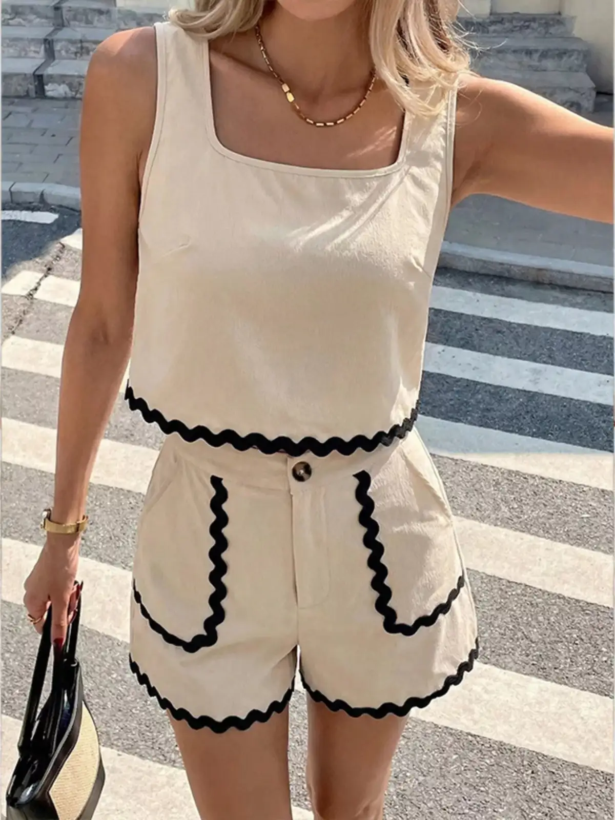 Scalloped-Trim Shorts Matching Set