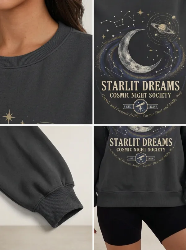 Women's Astronomy Lover Starlit Dreams Moon Planet Printed T-shirt