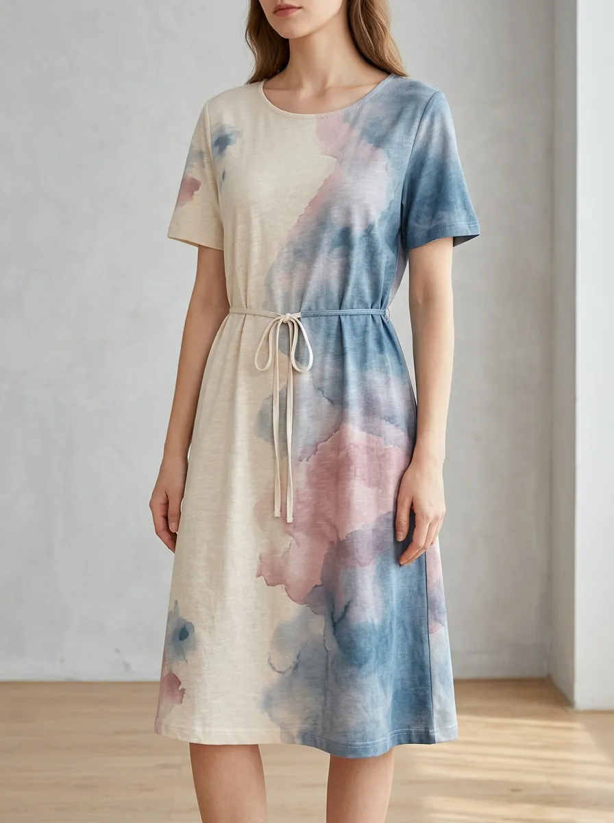 Women's Casual Watercolor Tie-Dye Printed Dress