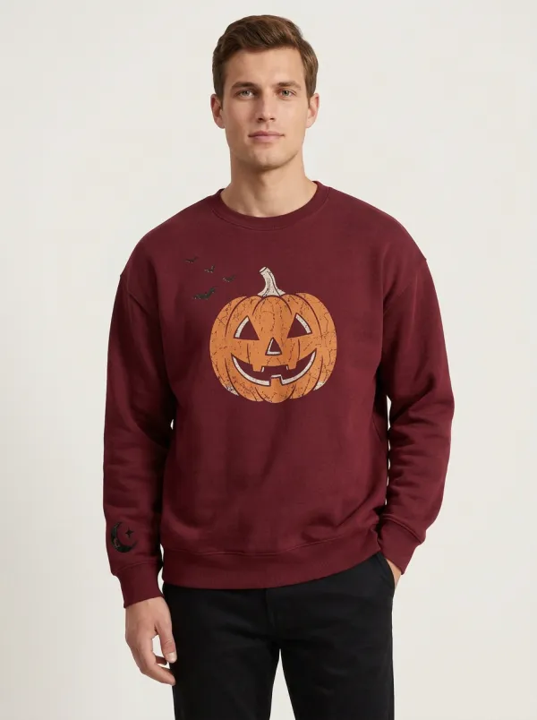 Men's Nightfall Halloween Pumpkin Bat Moon Sweatshirt