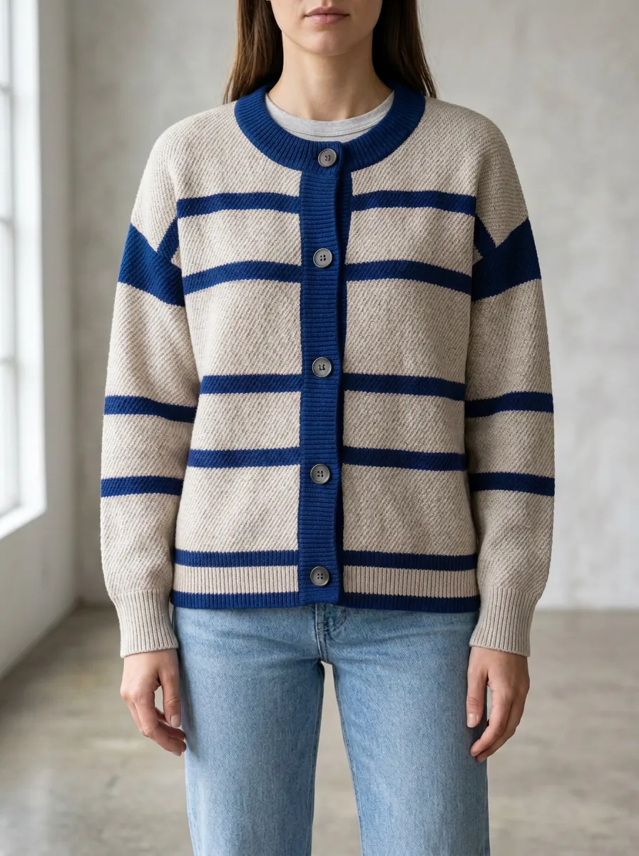 Printed Rugby Striped Printed Cardigan