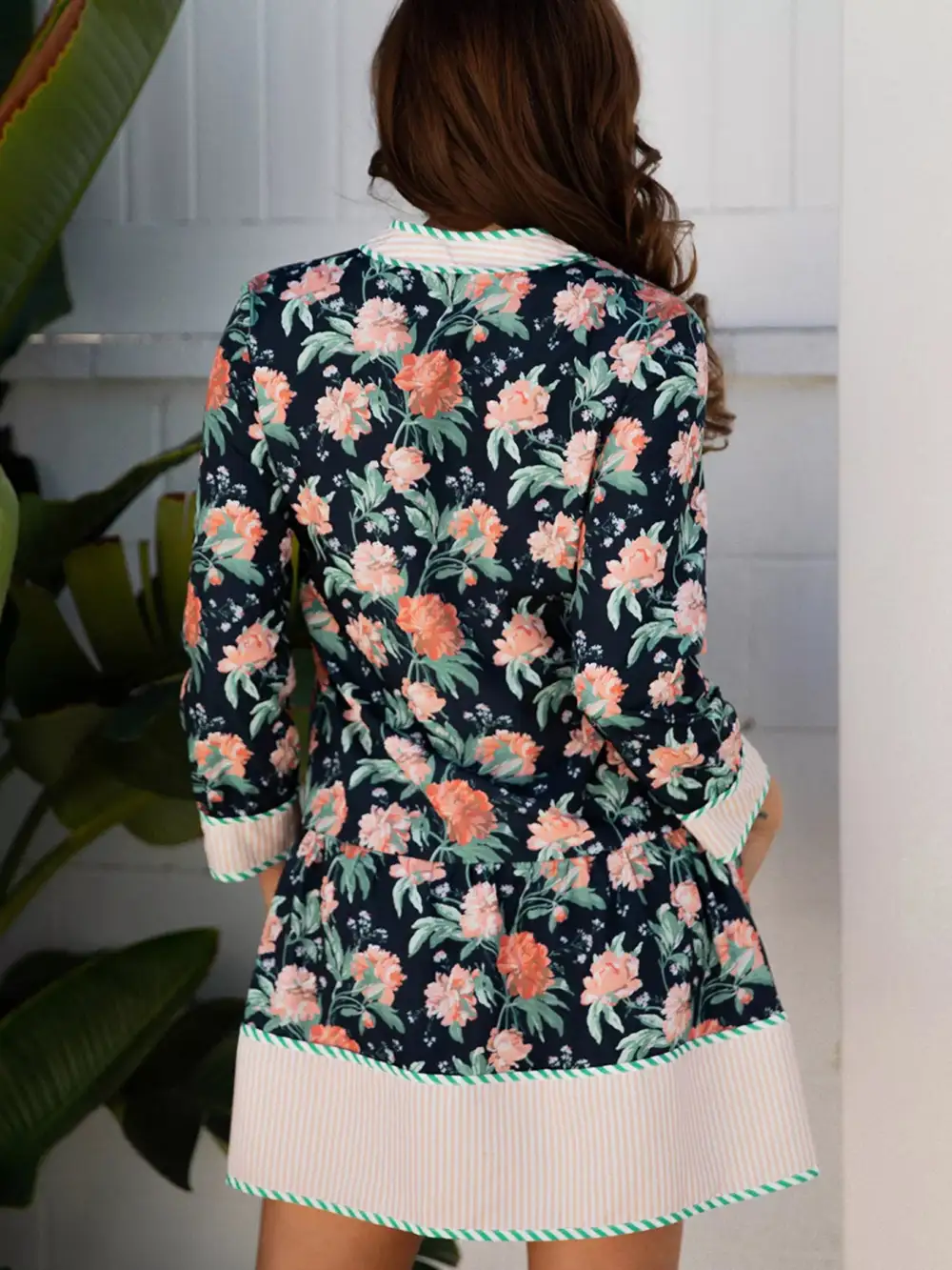 Floral Striped V Neck Mini Dress