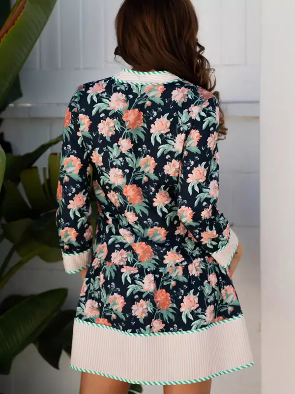 Floral Striped V Neck Mini Dress