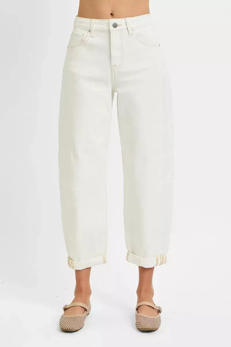 Full Size High Rise Barrel Cropped Jeans Plus Size