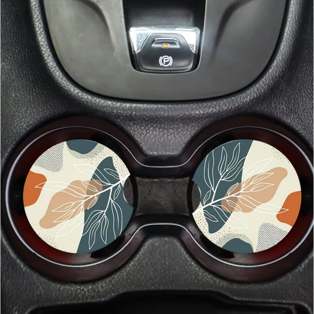 Plant Print Car Cup Coasters