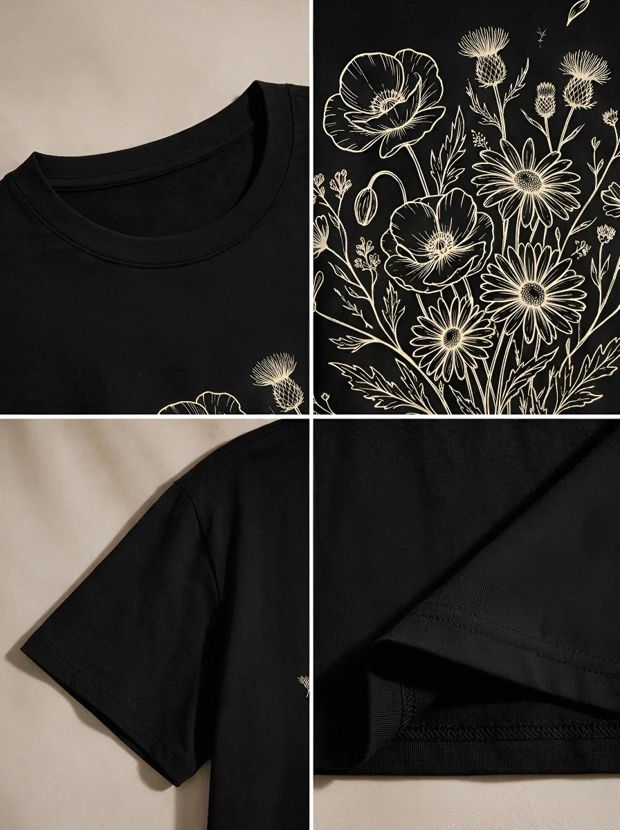 Women's Botanical Nature Lover Wildflower Bouquet Printed T-shirt