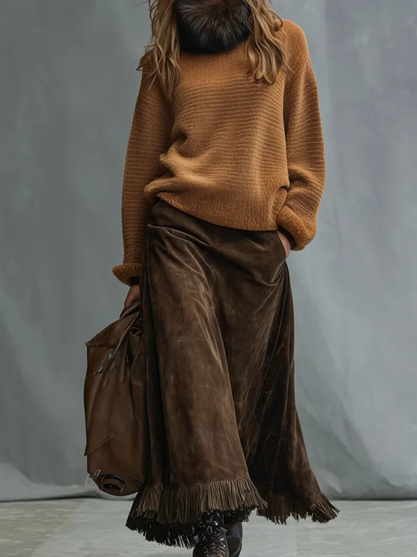 Faux-Suede Tassel Vintage Skirt