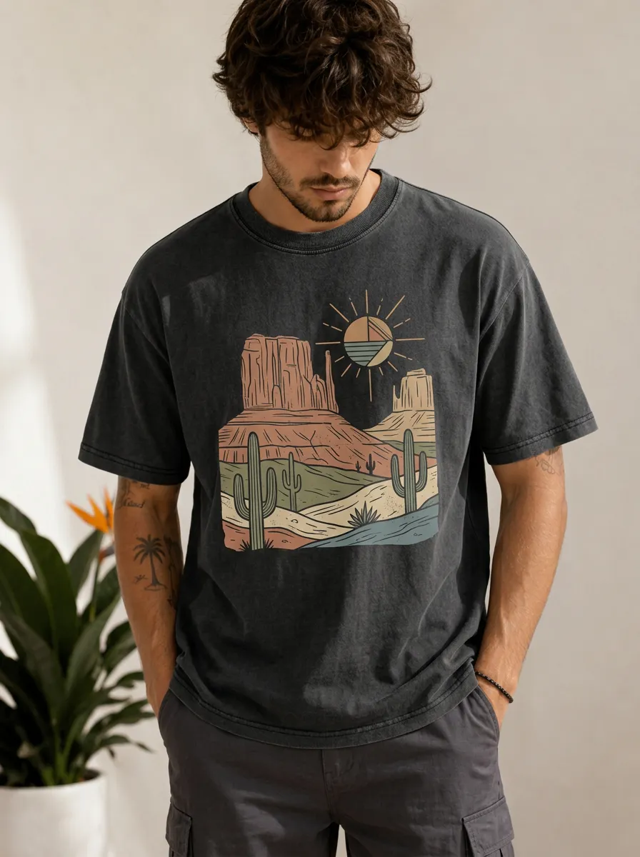 Men's Cactus Mountain Sun Graphic T-Shirt