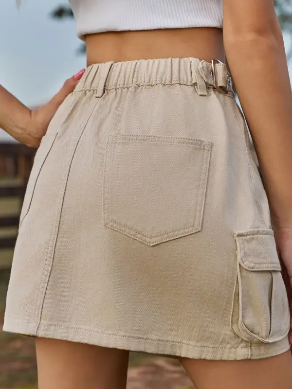 Adjustable Waist Denim Pockets Skirt