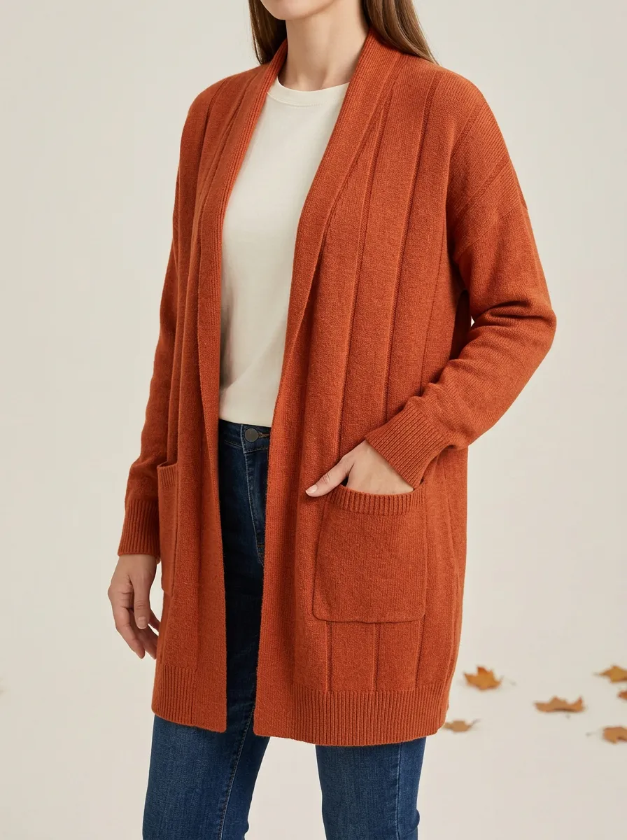 Layered Ribbed-Knit Knit Cardigan