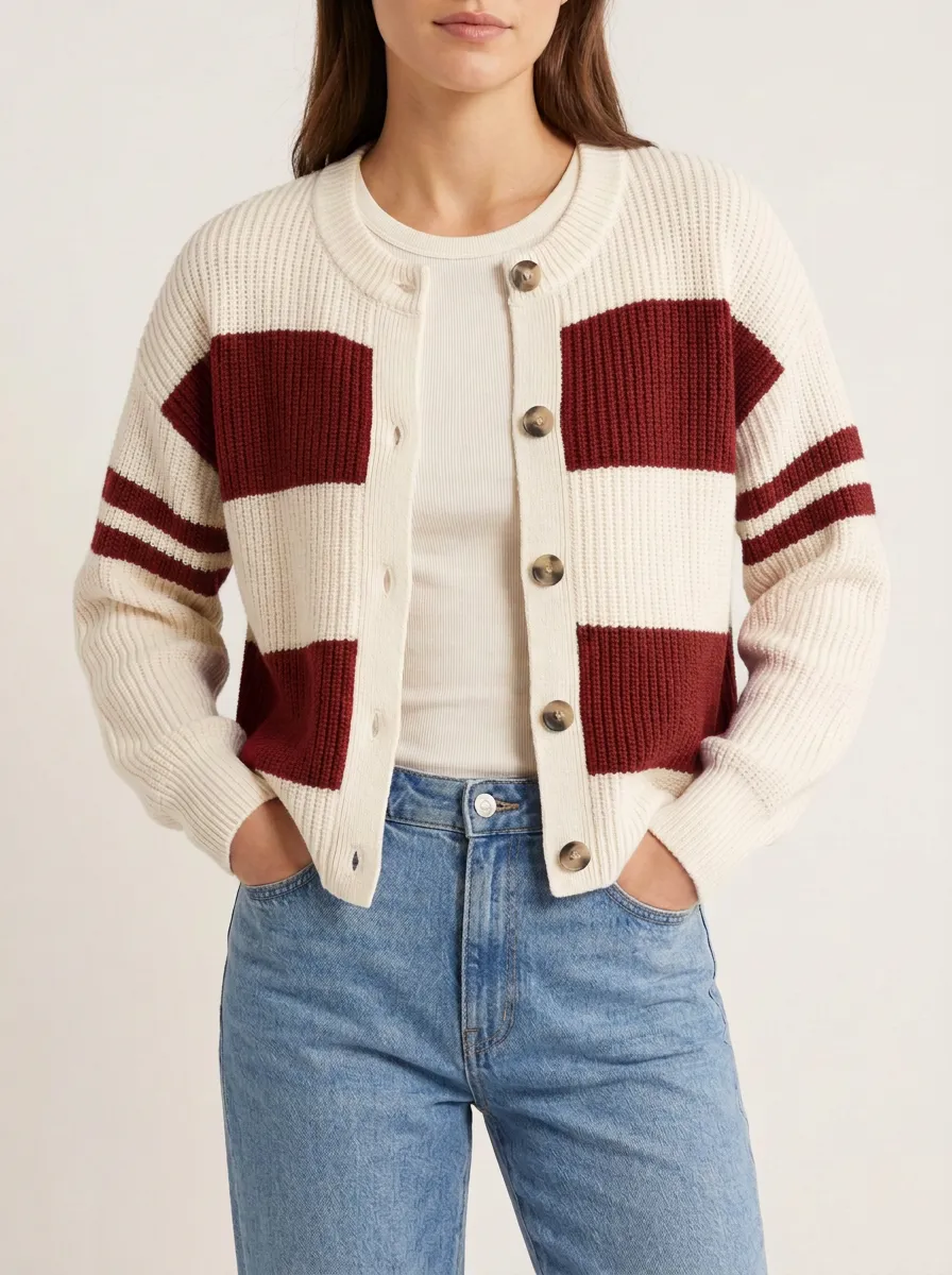 Classic Field Distinctive Rugby Striped Knit Cardigan