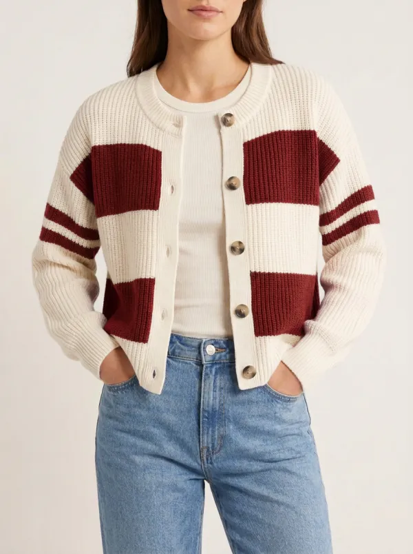 Classic Field Distinctive Rugby Striped Knit Cardigan