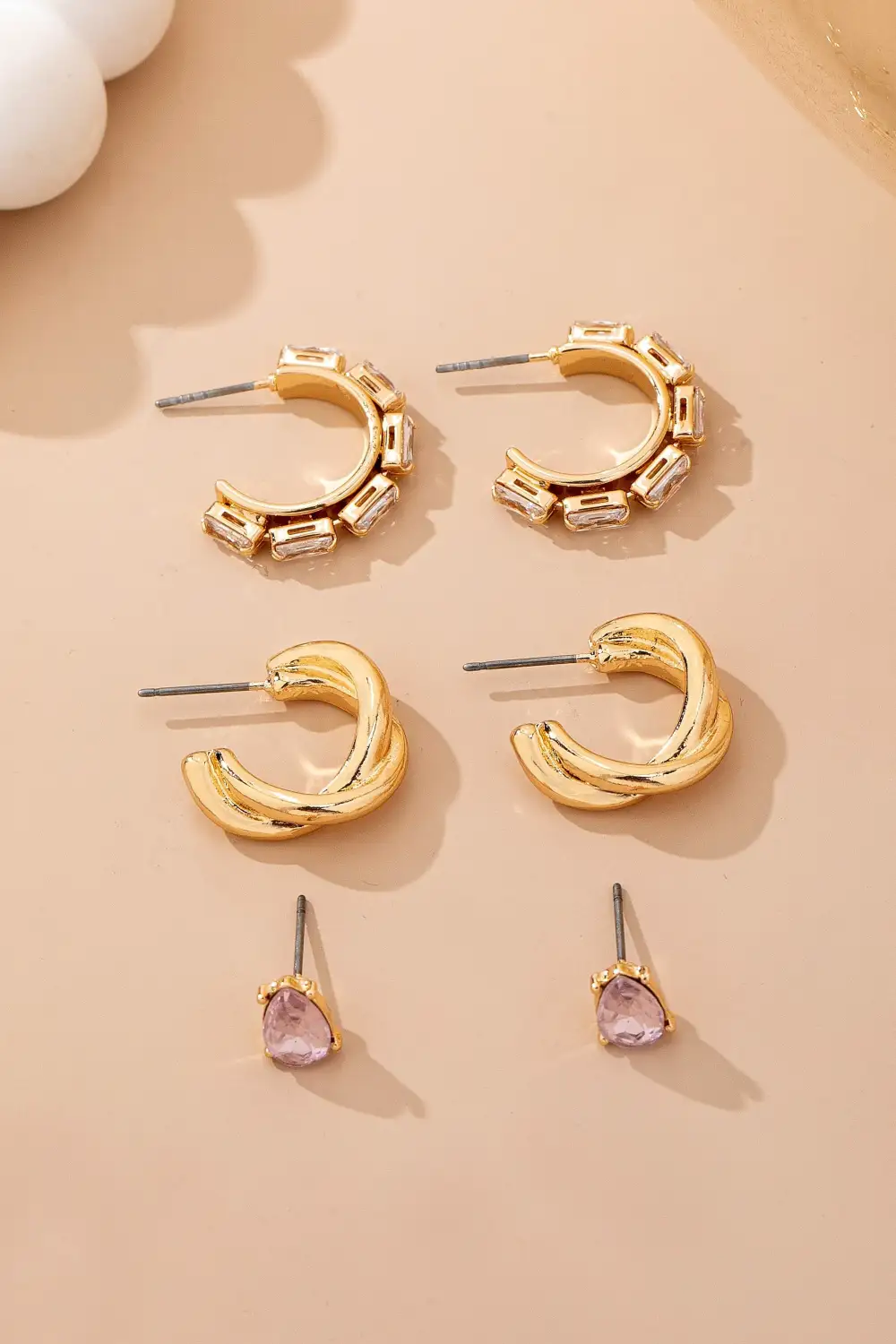 Pink Crystal Hoop arring Set