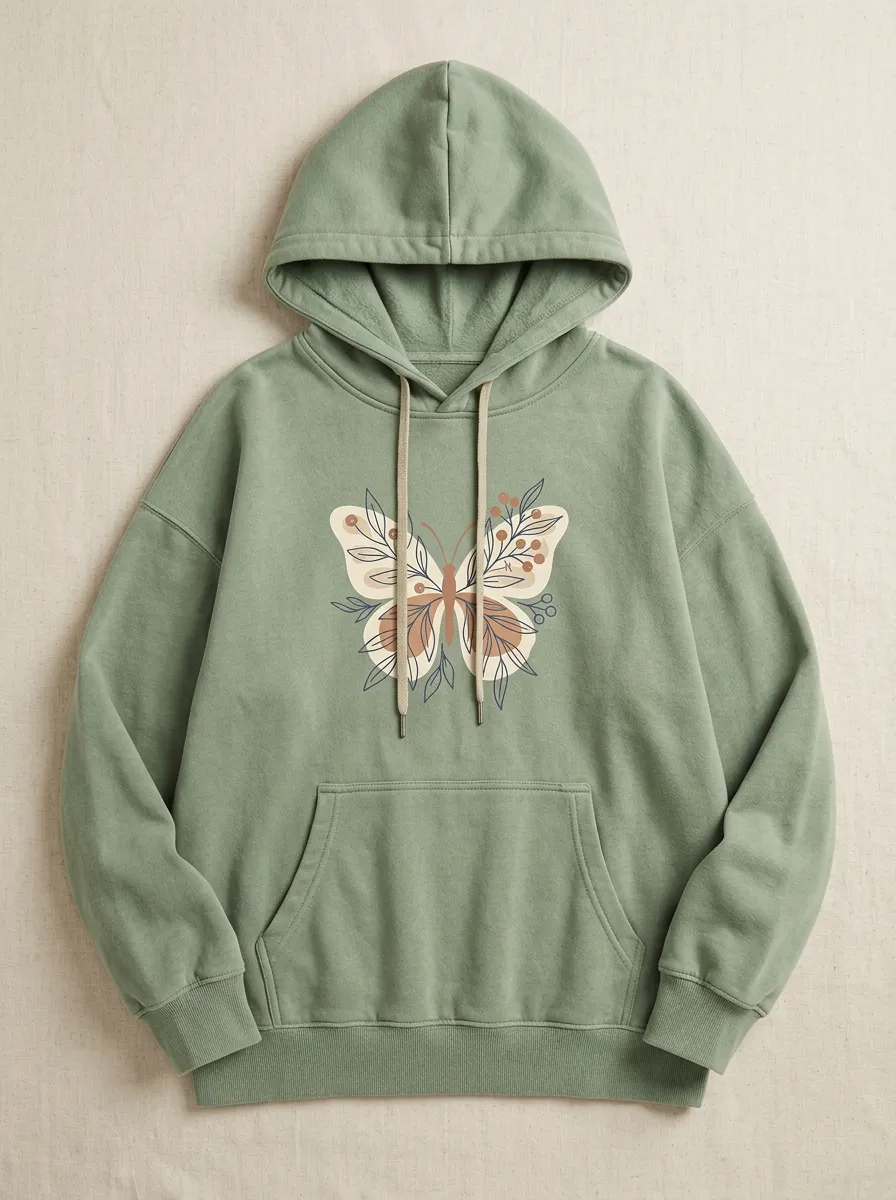 Boho Butterfly Floral Botanical Hoodie