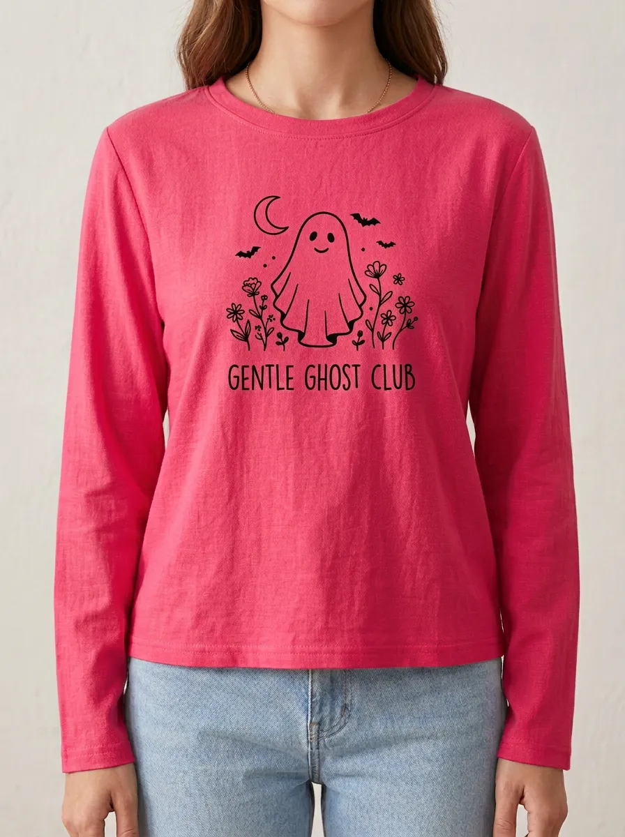 Ghost-Club Halloween Cotton Linen Long Sleeve Top