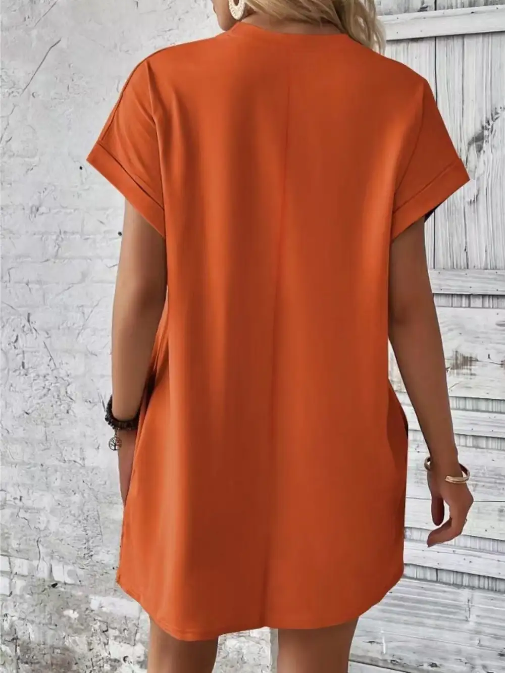 Round-Neck Short-Sleeve Cotton Casual Dress