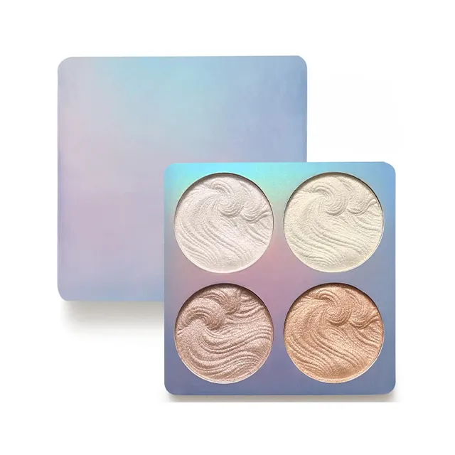 private label 4 Color Glitter Pink Color Powder Highlighter Square Palette