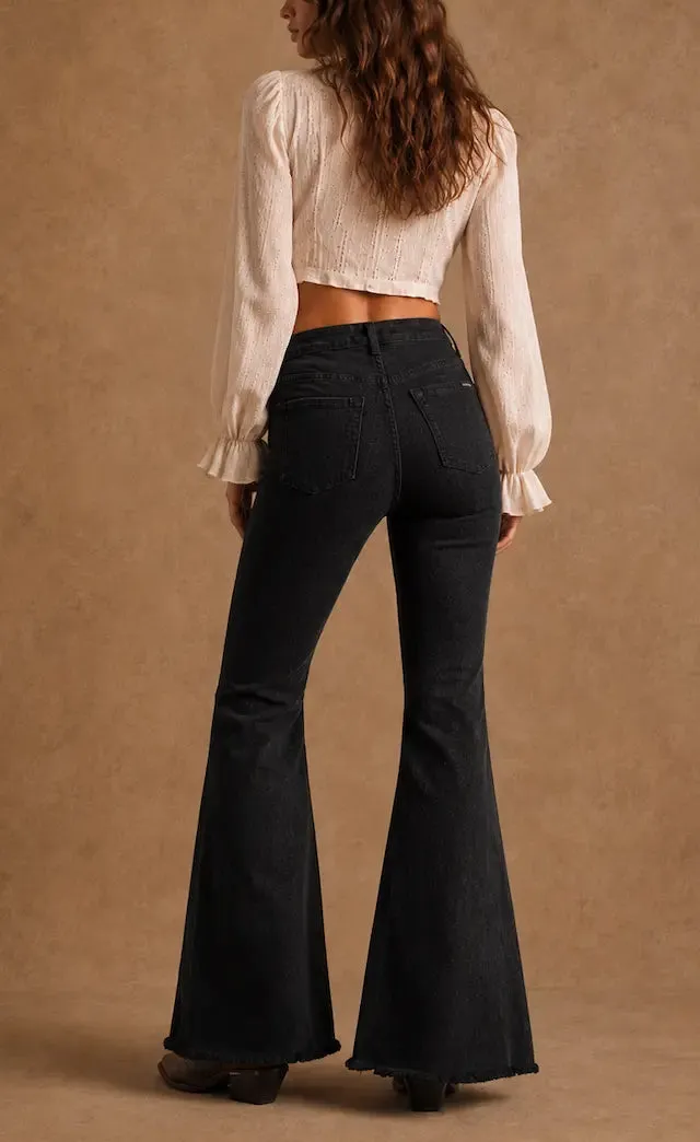 Bell Bottom Rhinestone Detail Studded Detail Retro Style Denim Jeans