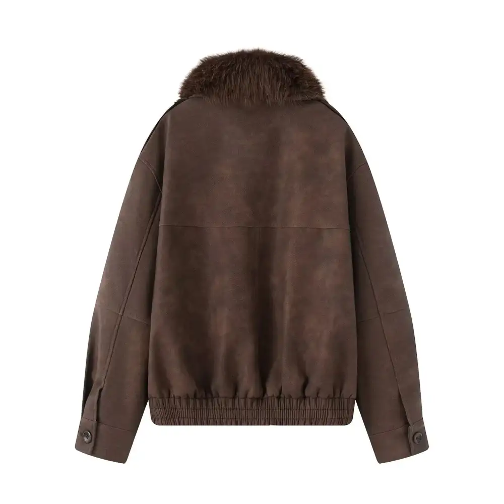 Aviator Quilted Faux Fur Flap Pocket Bomber Jacket