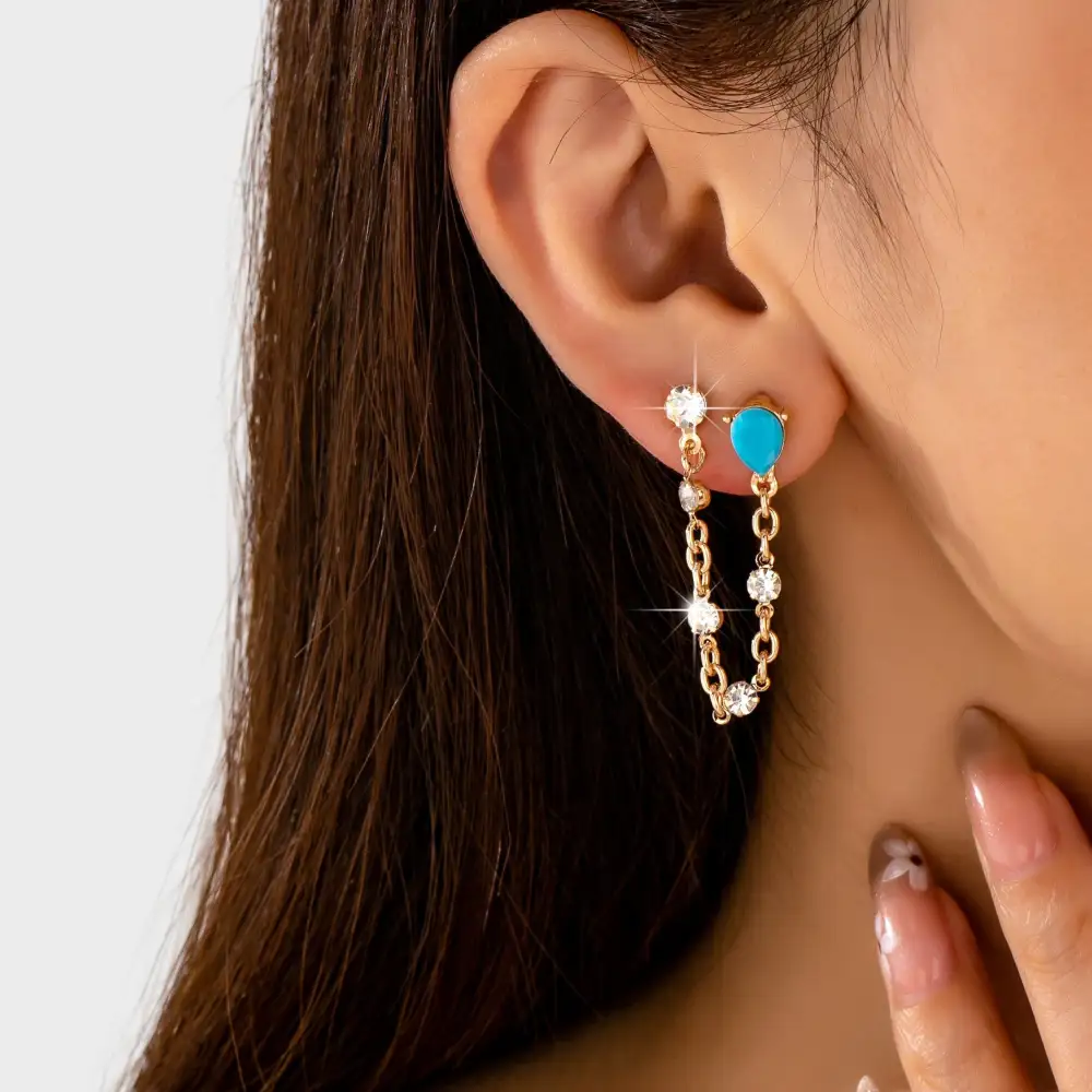 Turquoise Crystal Chain Loop arrings