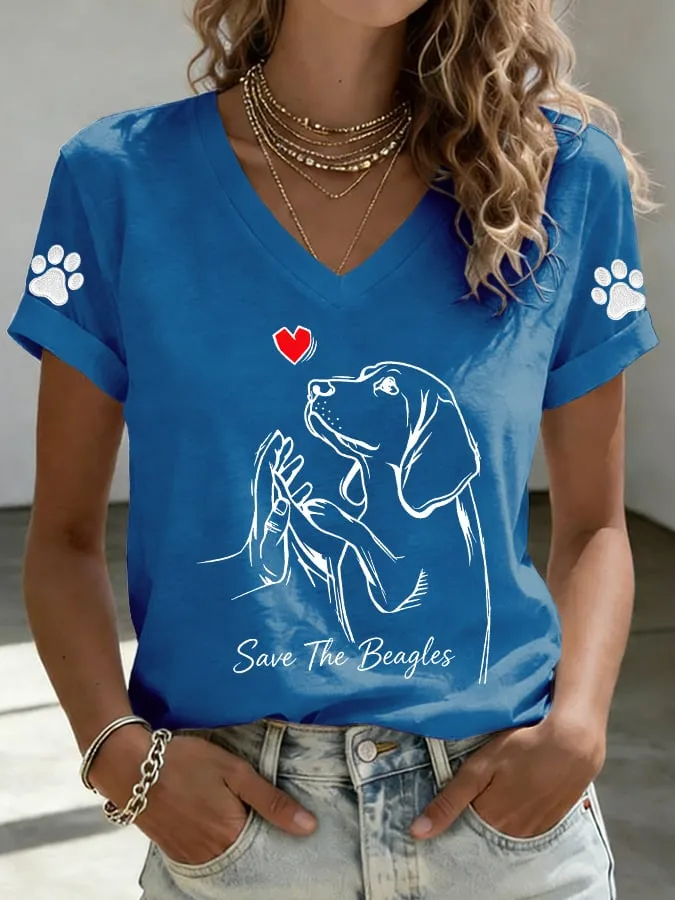Women's Save The Beagles Print Casual T-shirt