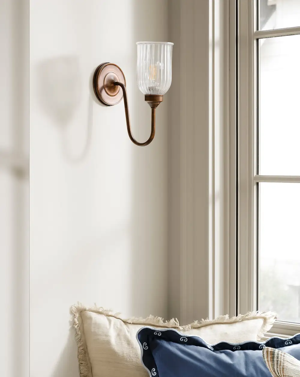 Reeded-Detail Curved-Arm Wall Sconce
