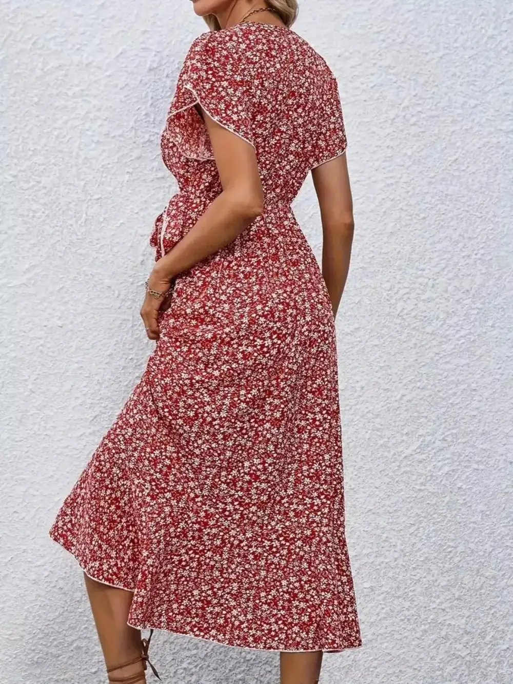 Ruffle Hem Wrap Midi Dress