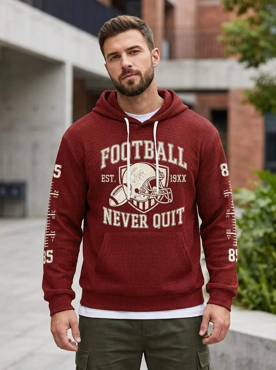 Men's Football Never Quit Helmet Graphic Printed Hoodie