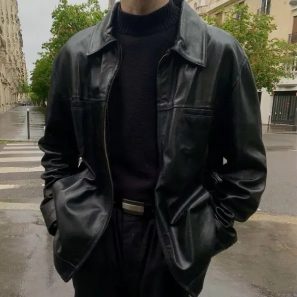 Leather Moto Collared Jacket