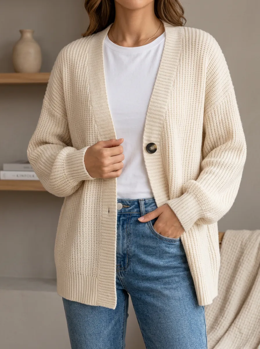 Women's Ribbed Knit Open Front V Neck Cardigan