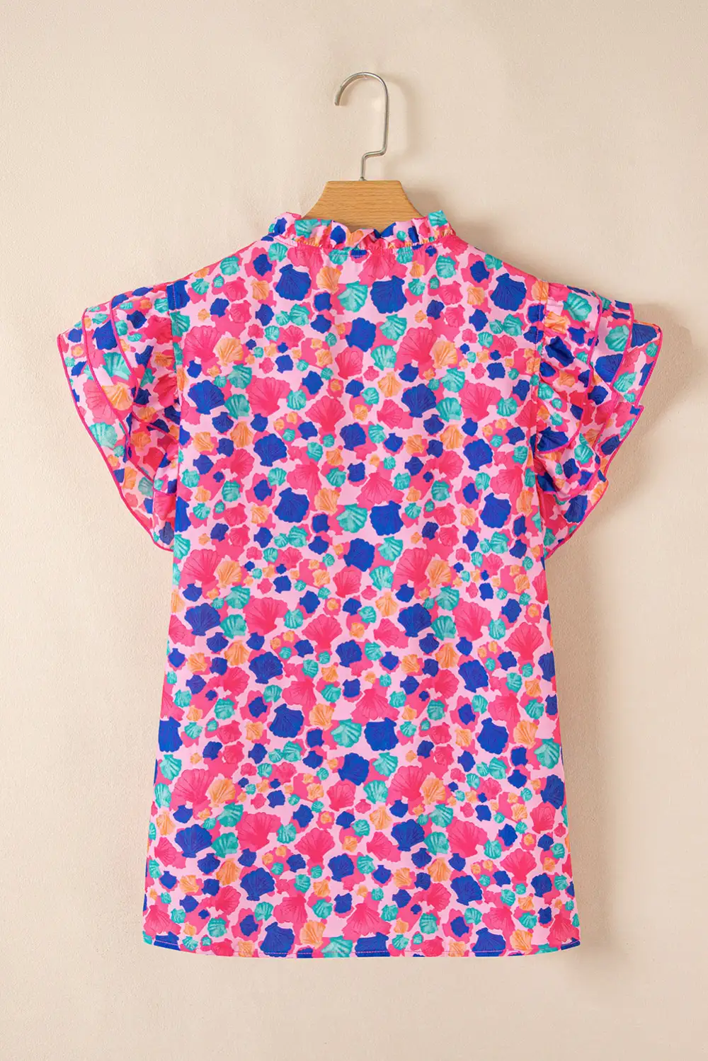 Everyday Abstract Print Ruffled V-Neck Blouse