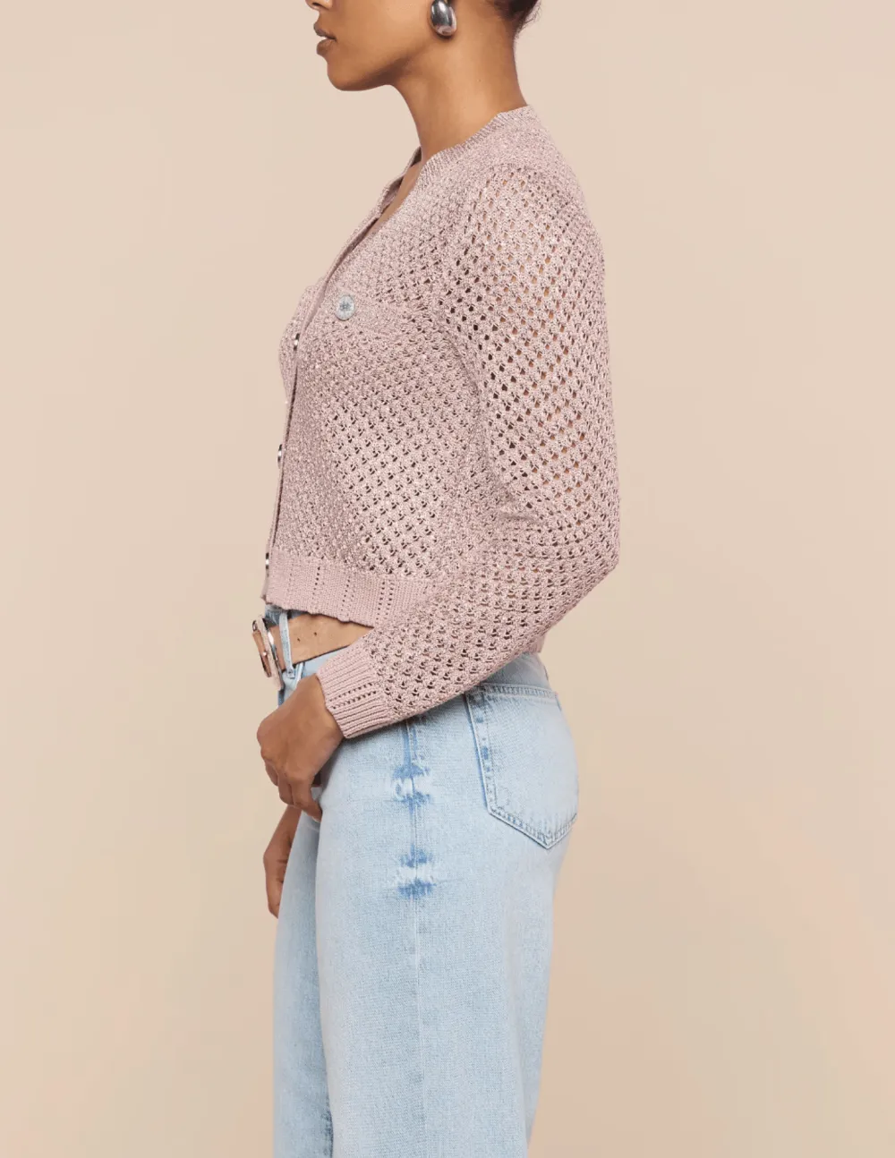 Cotton Polyester-Blend Button-Front Cropped Cardigan