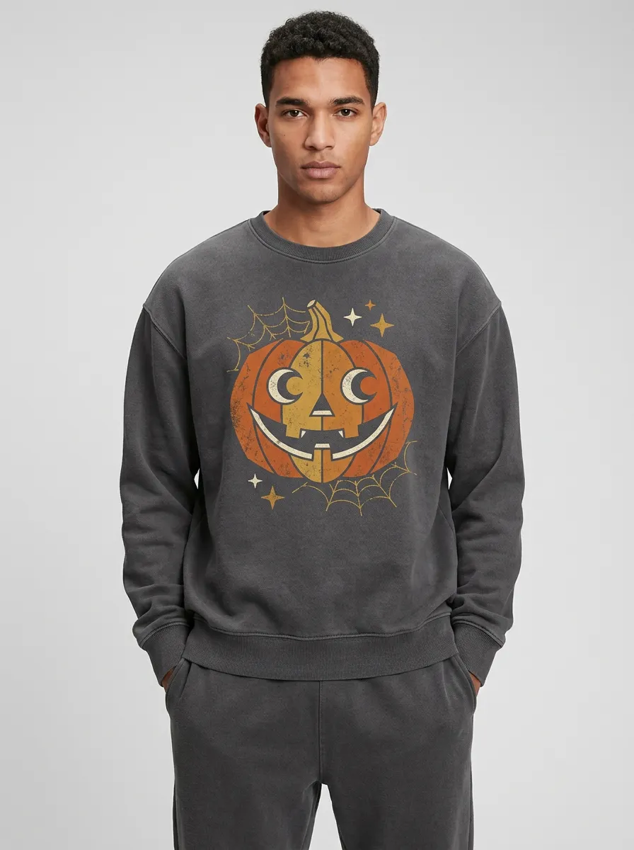 Men's Halloween Pumpkin Moon Spiderweb Sweatshirt