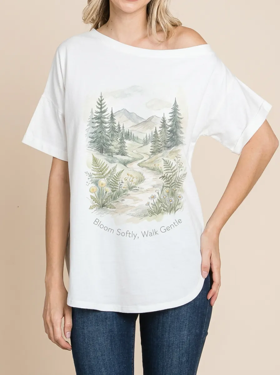 Women's Nature Lover Mountain Forest Floral Printed T-shirt