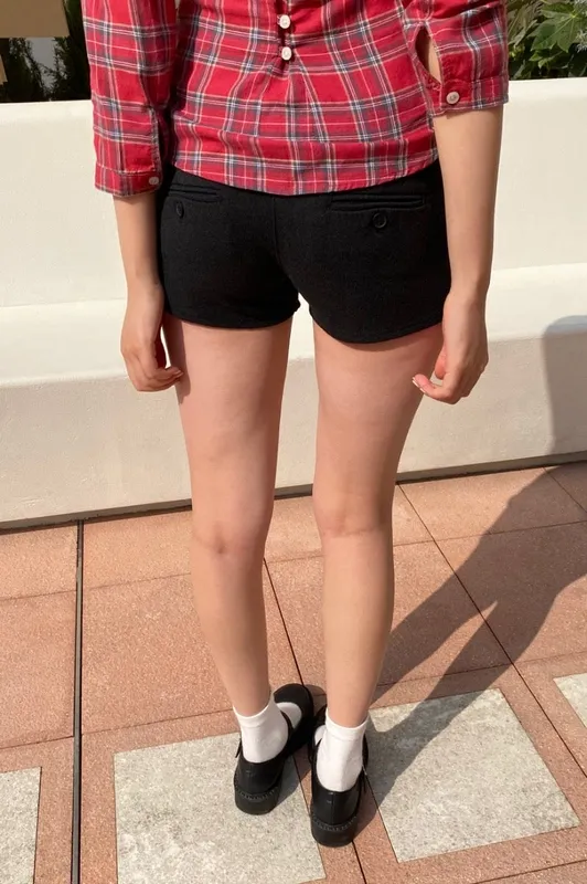 Black Button Front Shorts