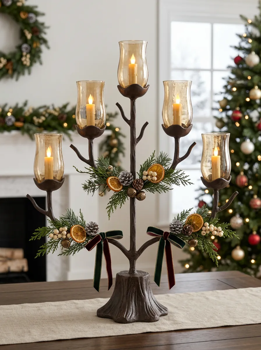 Rustic Pinecone Berry Printed Candelabra