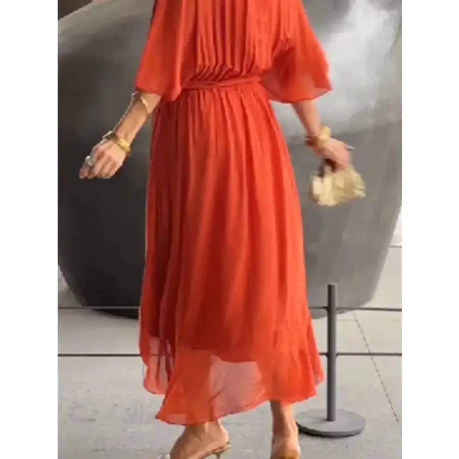 Full Size Flowy Tie Front Midi Dress with Flutter Sleeves Plus Size