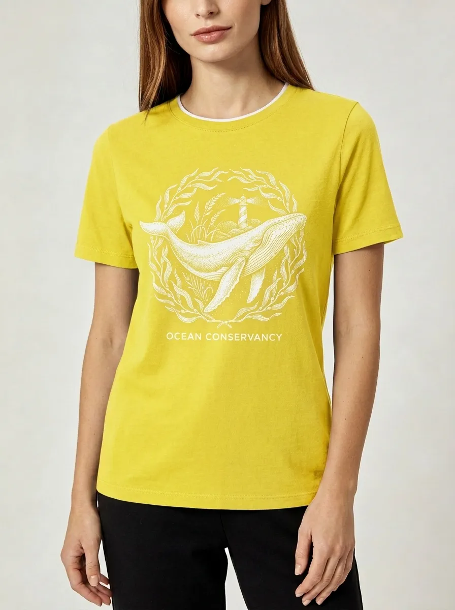 Women's Ocean Lover Whale Lighthouse Printed T-shirt