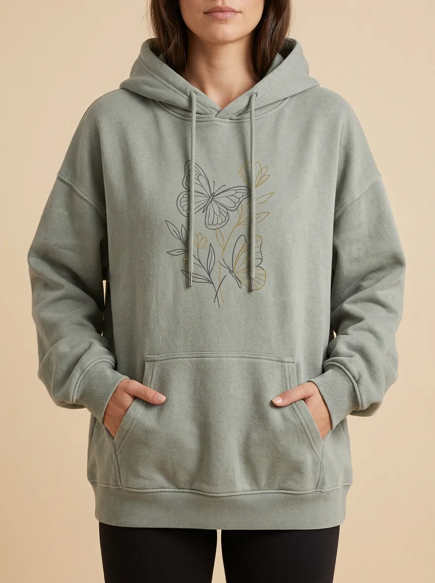 Everyday Nature Butterfly Floral Line Art Hoodie