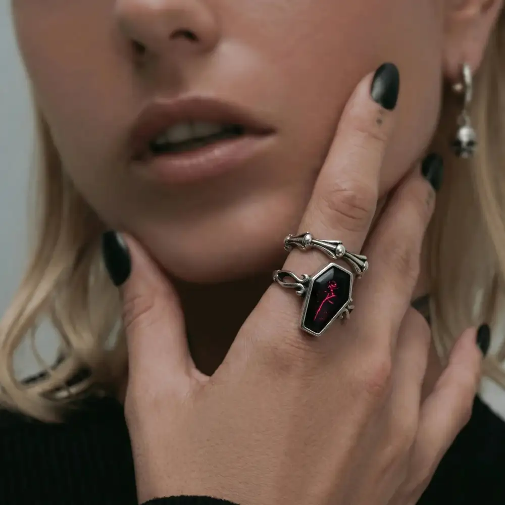 Men's Gothic Rose Coffin Ring