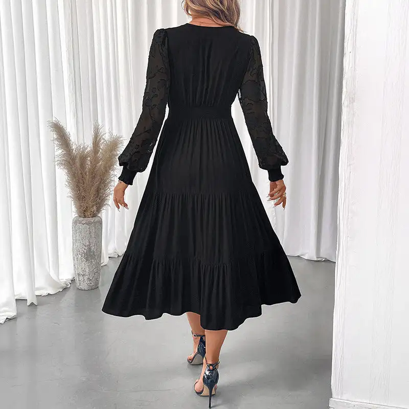 Women's V-Neck Long-Sleeve Lace Bridal Maxi Dress