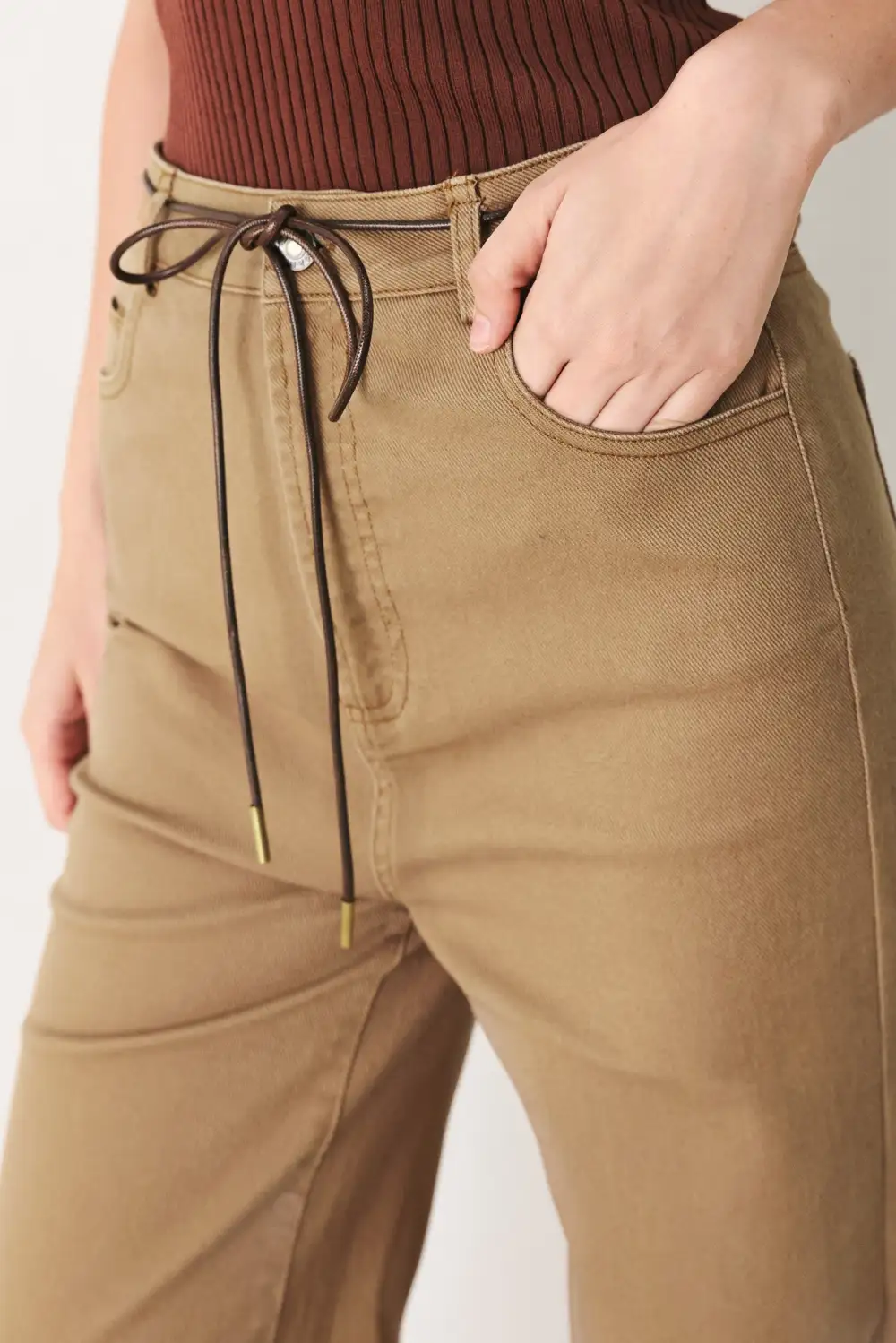 Sequin Wide Leg Relaxed Fit Belted Pants