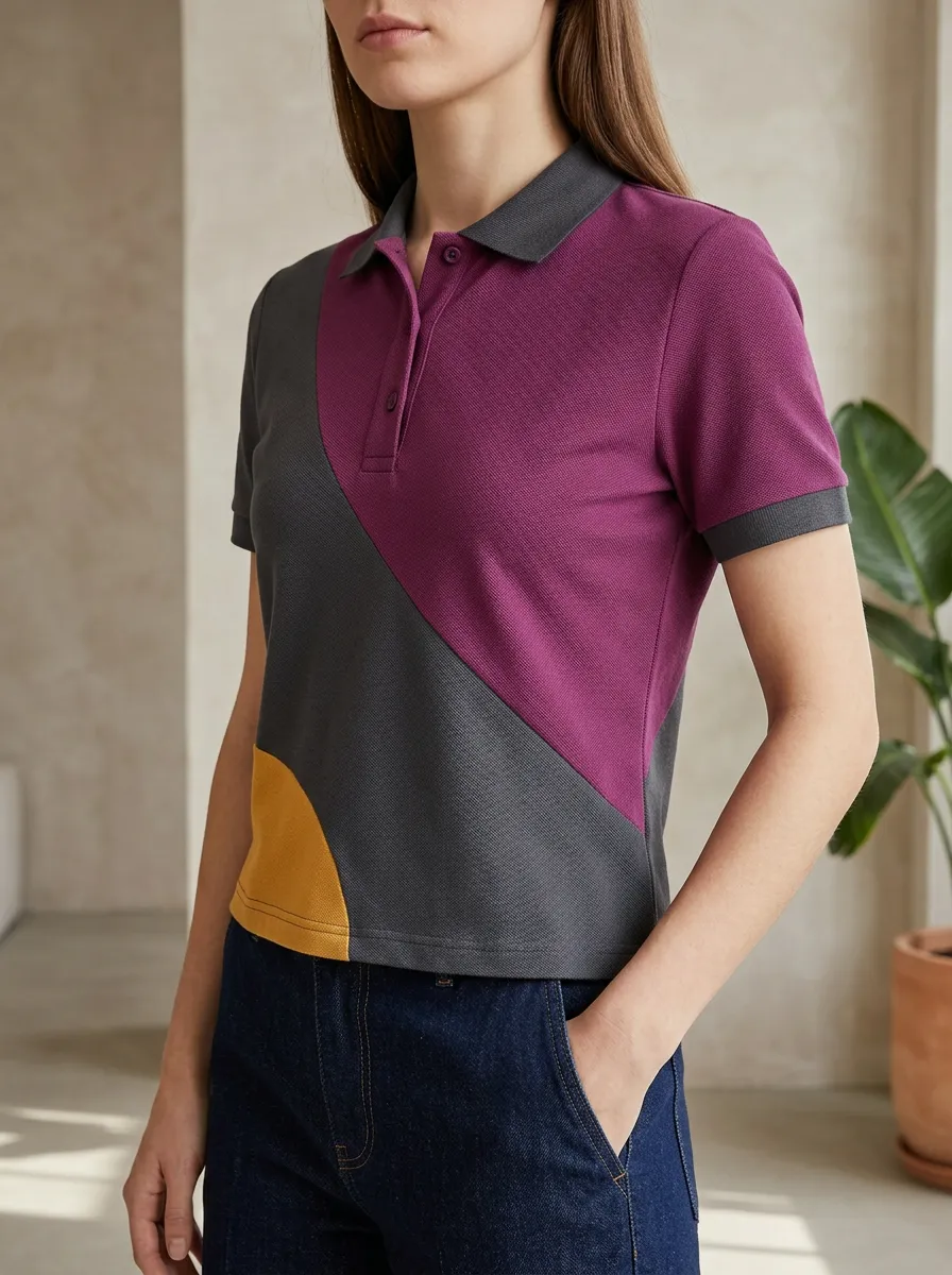 Women's Classic Colorblock Geometric Polo Shirt