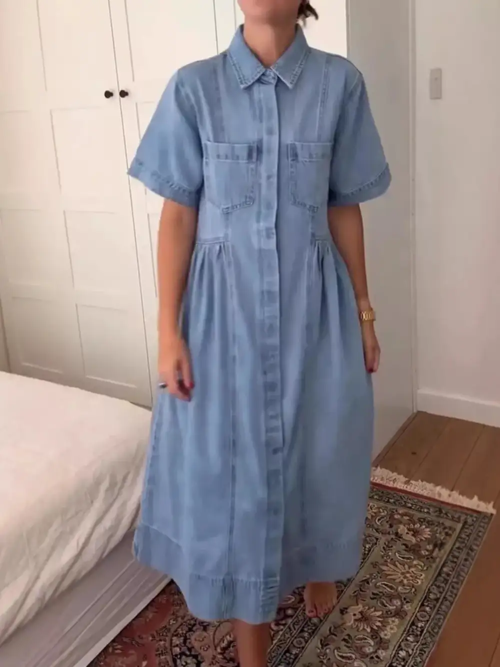 Full Size Button Front Midi Dress Plus Size