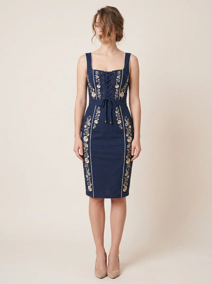 Women's Floral Embroidery Printed Folk Dress