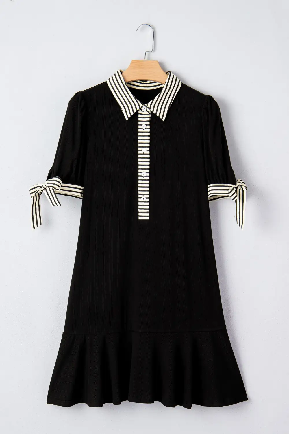Striped Button Front Tie Detail Mini Dress