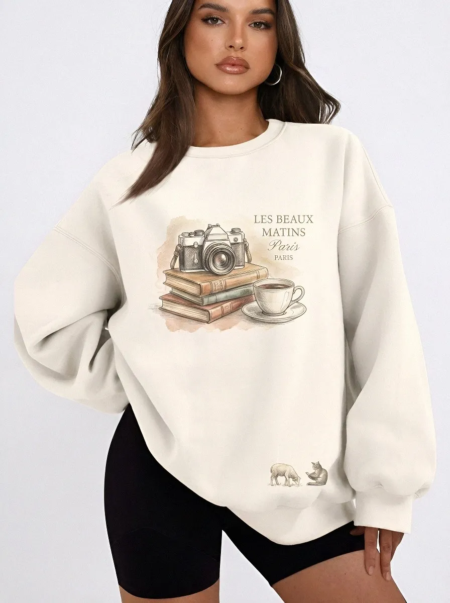 Women's Paris Photography Book Coffee Printed Sweatshirt