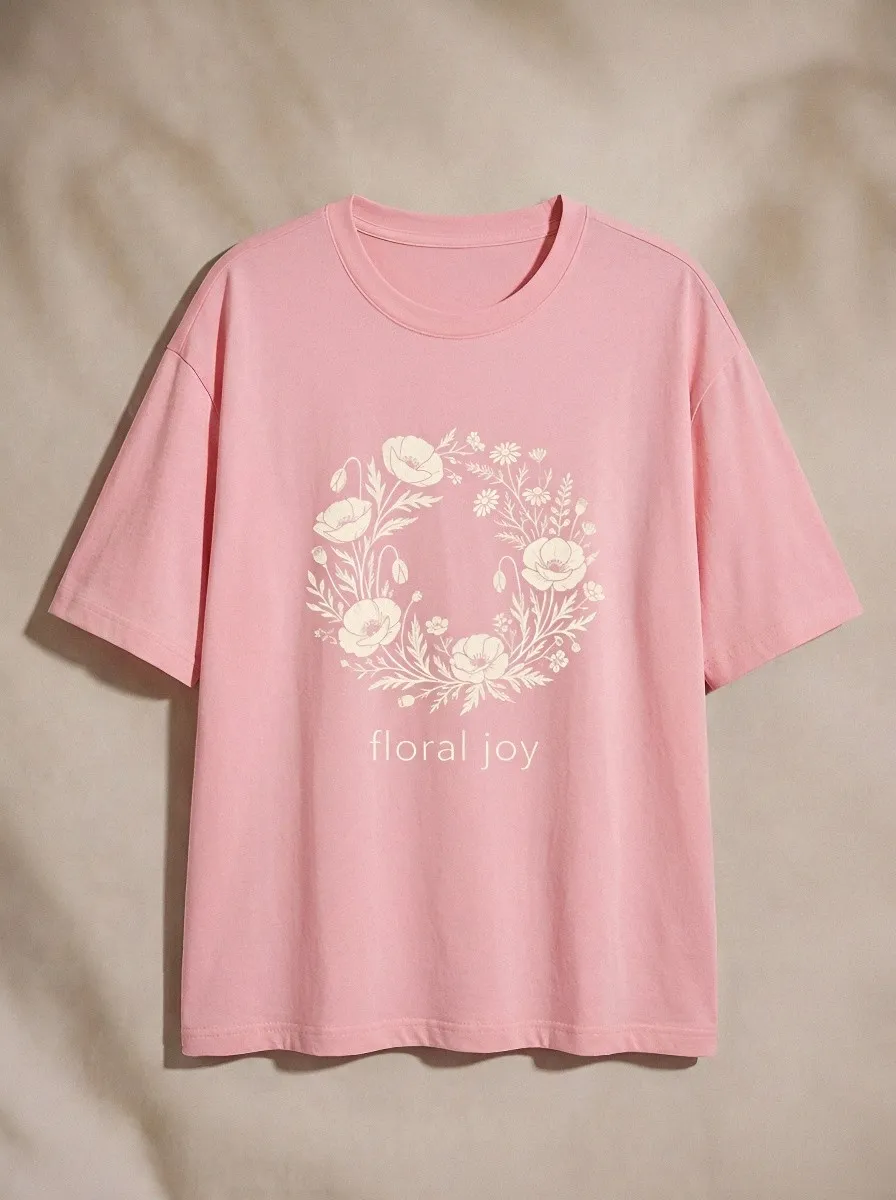 Women's Nature Lover Poppy Flower Wreath Printed T-shirt